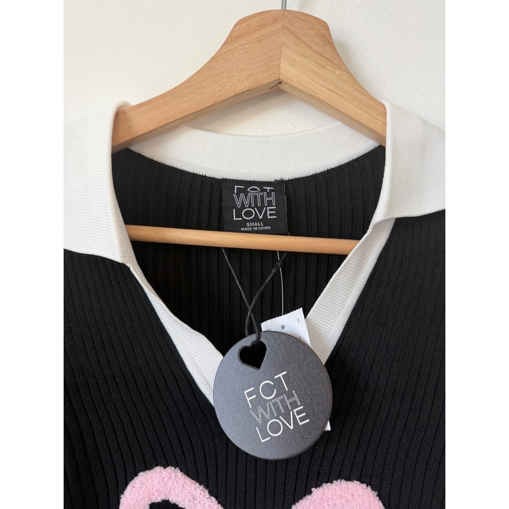 Forever 21 FCT With Love Collared Cropped Graphic Bow Sweater – Size Large - Picture 4 of 5